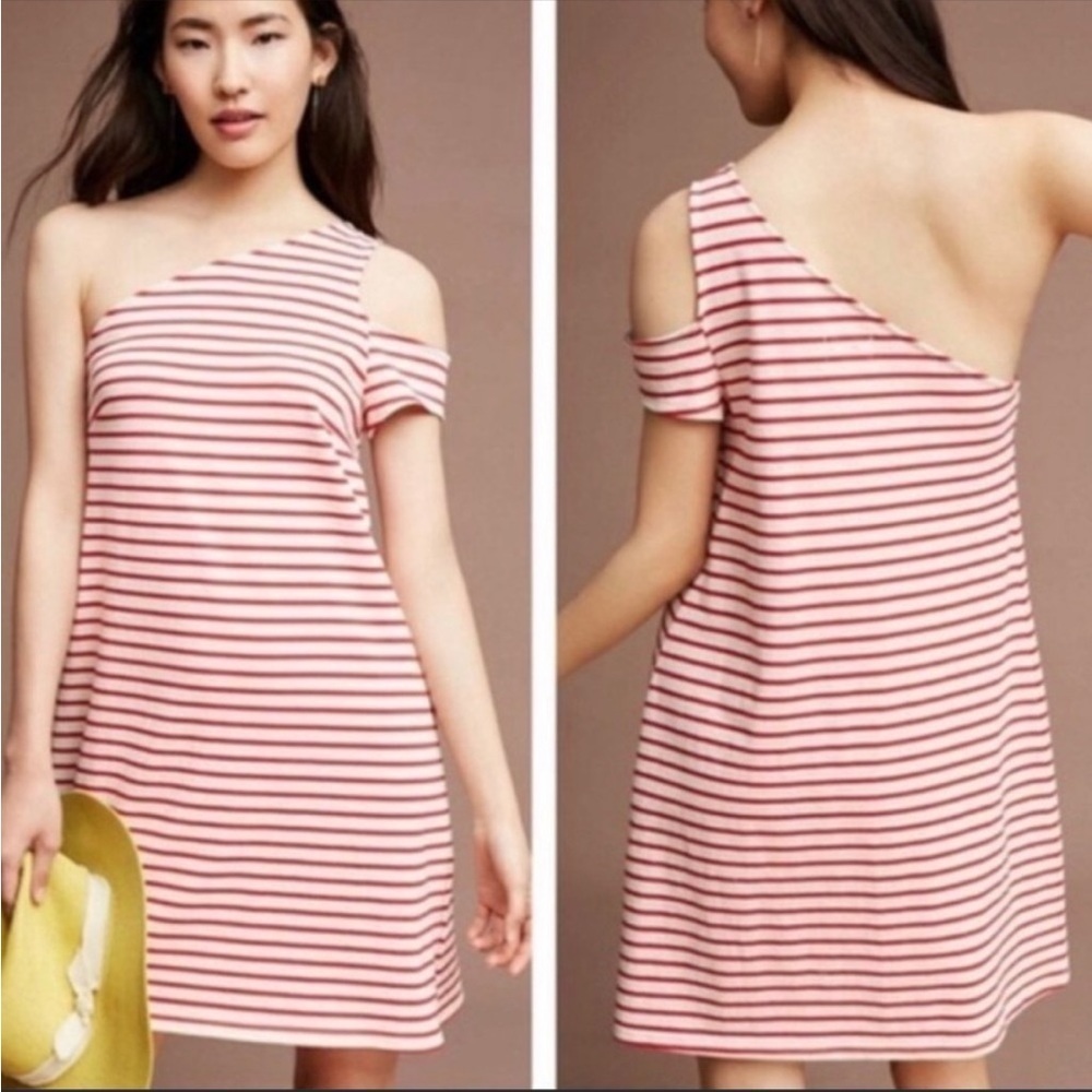 Anthropologie Maeve Marketa One Shoulder Striped Dress NWT Size Small